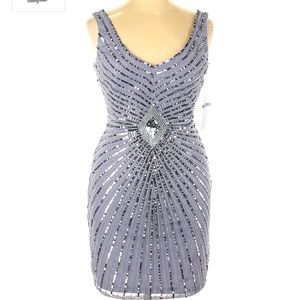 Aidan Mattox Silver/Grey Embellished Cocktail Dress